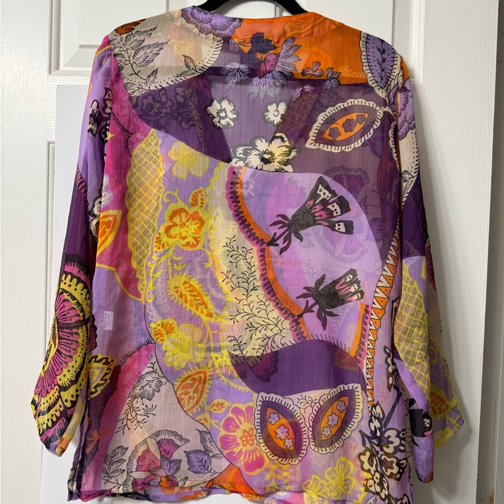 India boutique cover-up, S, orange, purple and yellow, very sheer, NWOT - Picture 9 of 11